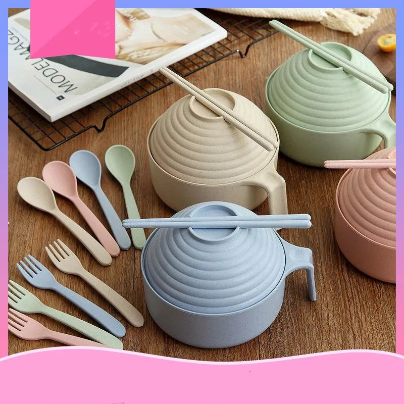 5-Piece Noodle Bowl Set with Lid & Chopsticks